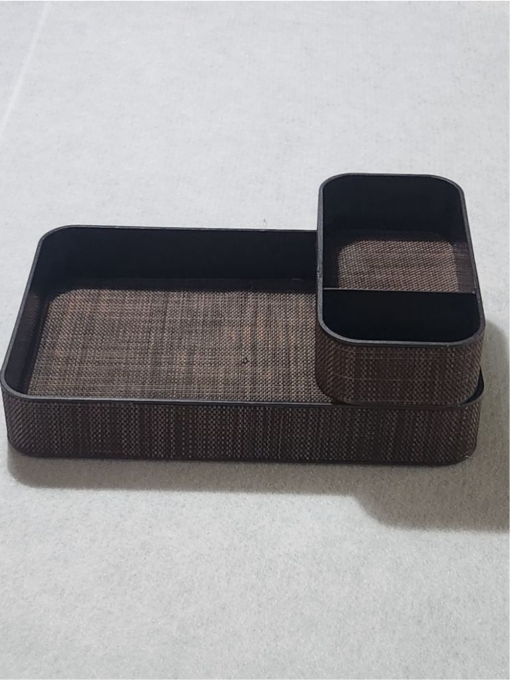 Container Store Brown Plastic/ Rattan 2 Piece Storage Organizer Tray Set